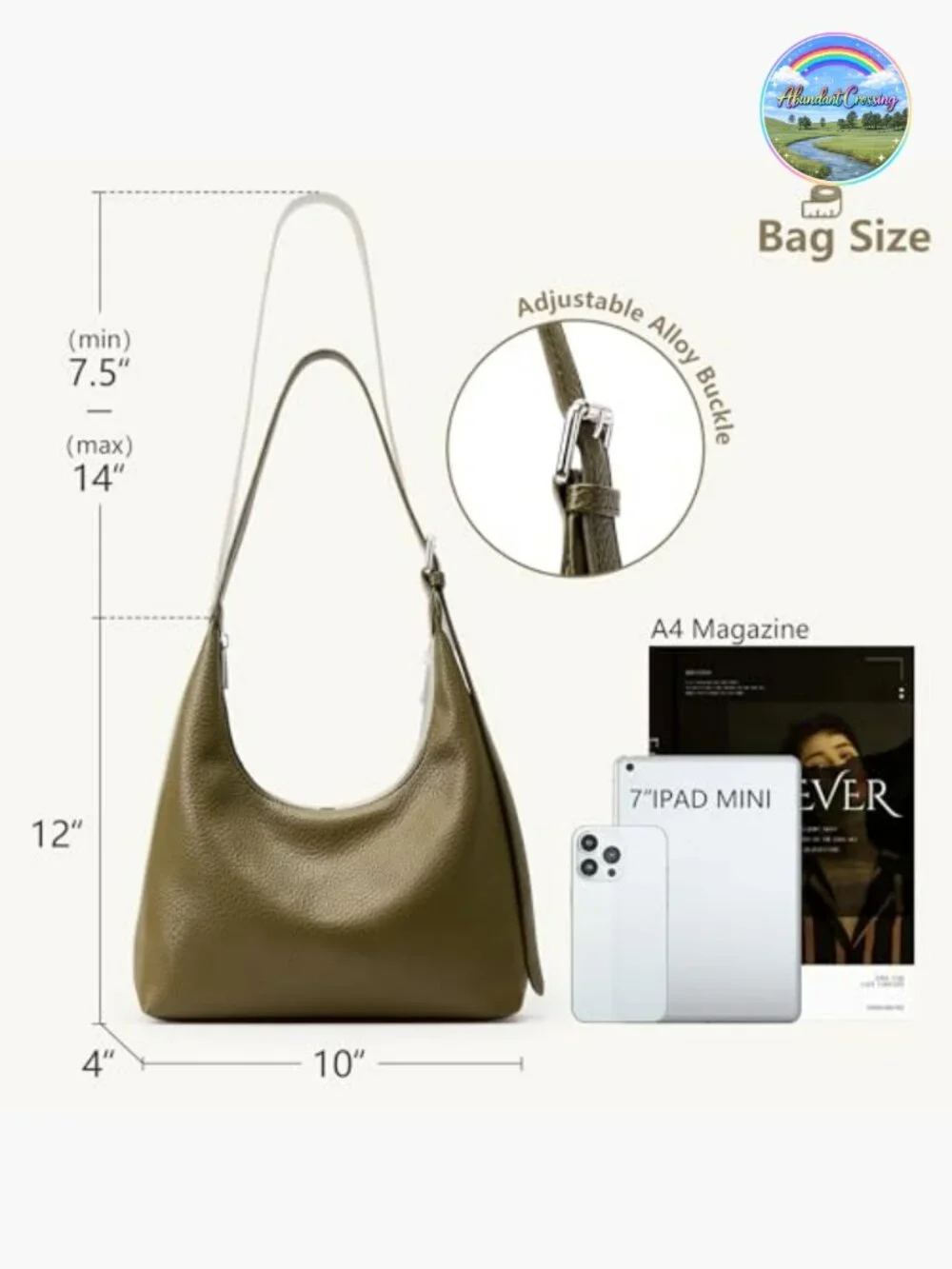 Crescent Tote Bag - Vegan Leather Zipper Shoulder Purse Hobo for Evening